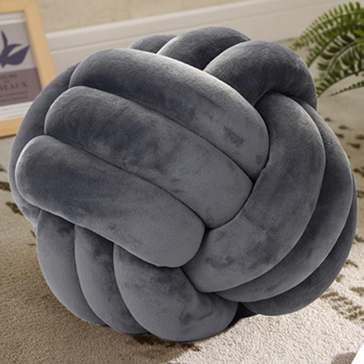 Zachte 25cm Kussens met Knopen, Ronde Decoratieve Kussens voor Kinderkamer, Pluche Kussens voor Woonkamer, Slaapkamer en Vloer in Donkergrijs