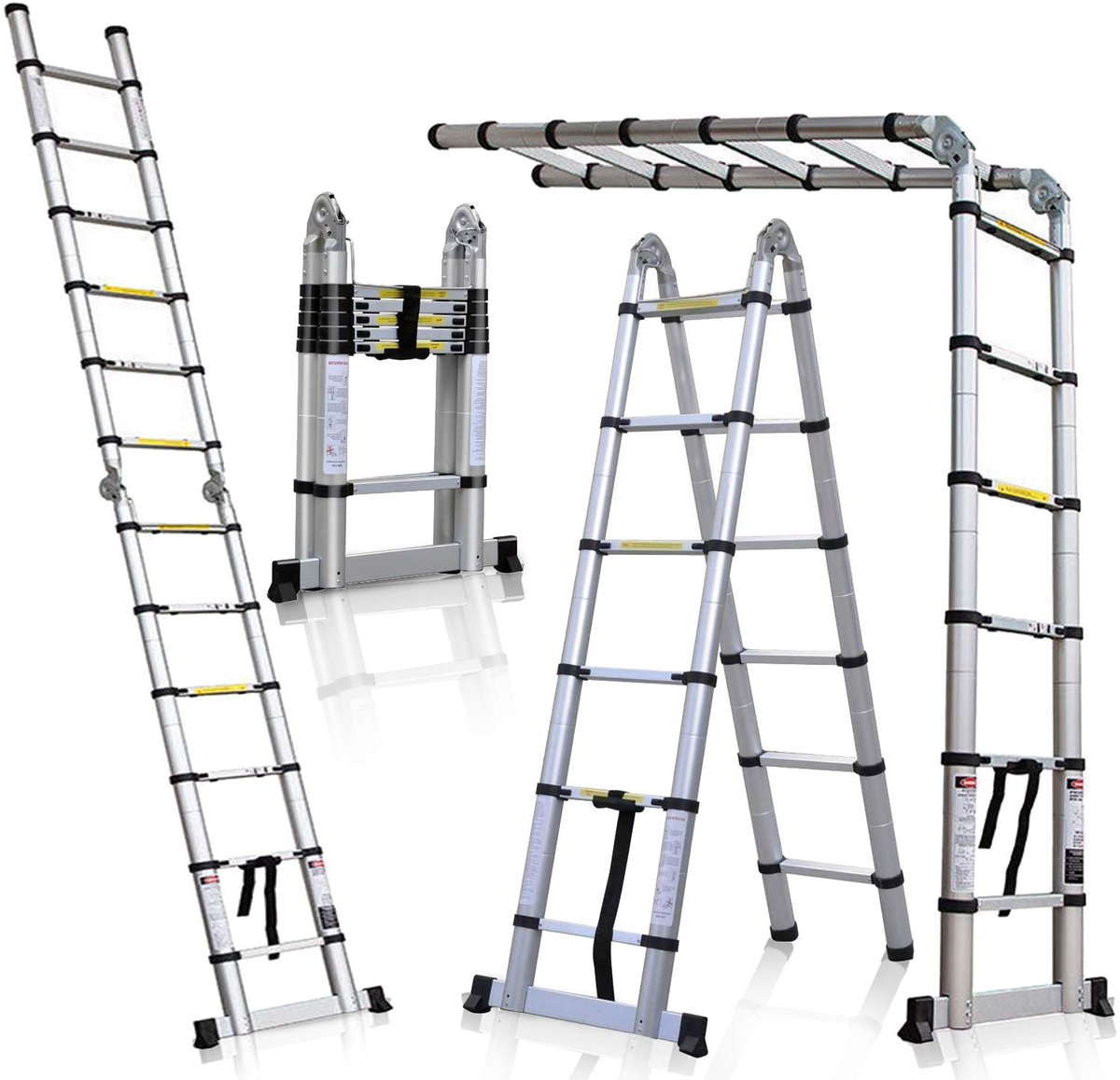 SnelShoppen - 5M Telescopische Ladder Inklapbaar 2-in-1 Vouwladder Aluminium EN131 Gecertificeerd Max. Belasting 150 kg Voor Huishoudelijk Gebruik, Sc