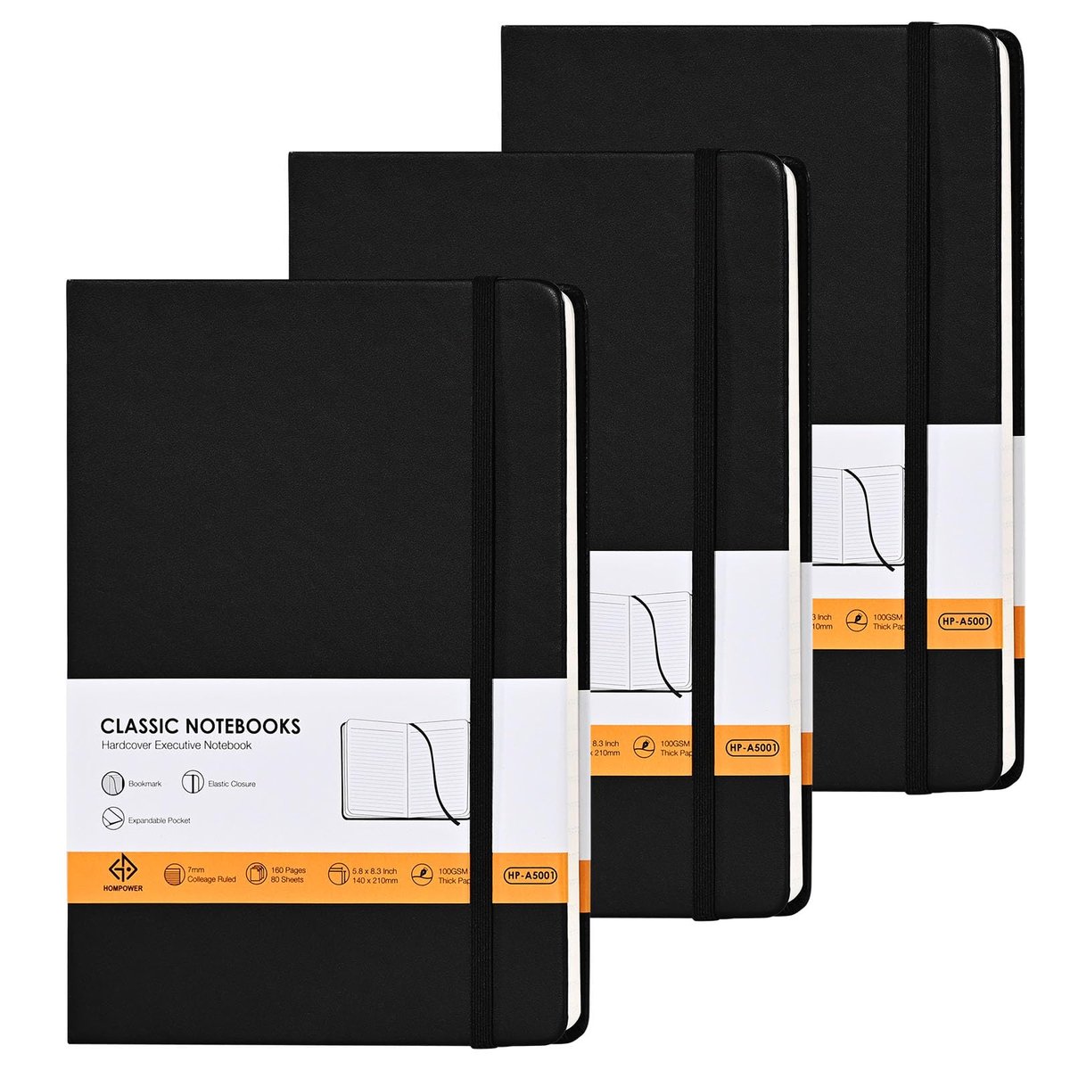 SnelShoppen - Hompower Gelinieerde Notebookdagboeken A5 Formaat 14 x 21 cm, 160 Gelinieerde Pagina's, Uitbreidbaar Vak, 100 g/m² Papier, Harde Kaft (Z