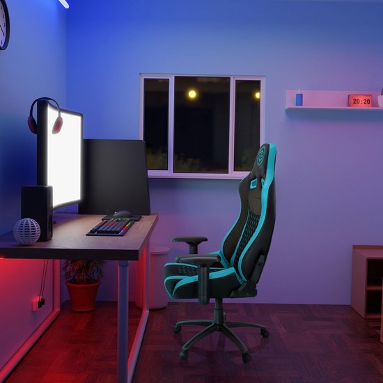 Stoel Stof Kunstleder - Bureaustoel Ergonomisch - Comfortabel Zitten - 3D Verstelbare Armleuningen - 147 cm Hoog - Zwart Turkoois — afbeelding 3