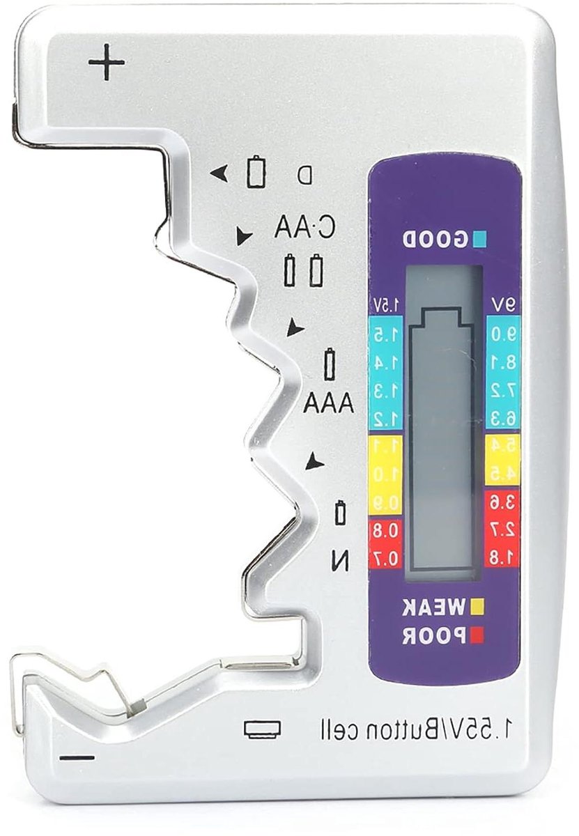 Digitale Batterijtester - Batterij Checker - Batterij Capaciteit Meten - Universeel Meetinstrument - 90 x 60 mm - Grijs