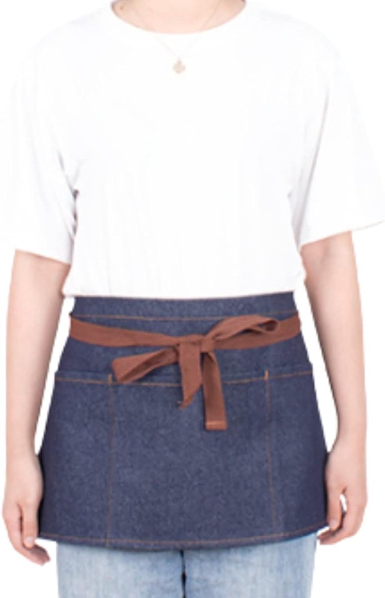 Unisex Denim Taille Schort voor Horeca - Stijlvol en Duurzaam met 3 Grote Zakjes, Ideaal voor Ober, Barman en Barista, One Size (Blauw)