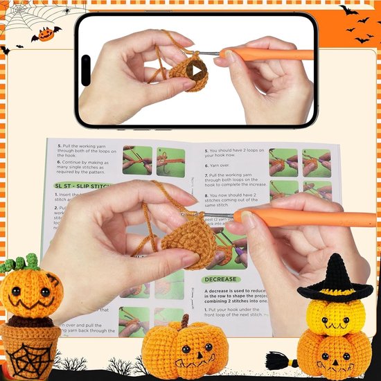 Complete Haakset voor Beginners met Pompoen Thema - Haaknaalden, Wol en DIY Handleiding voor Creatieve Projecten — afbeelding 3