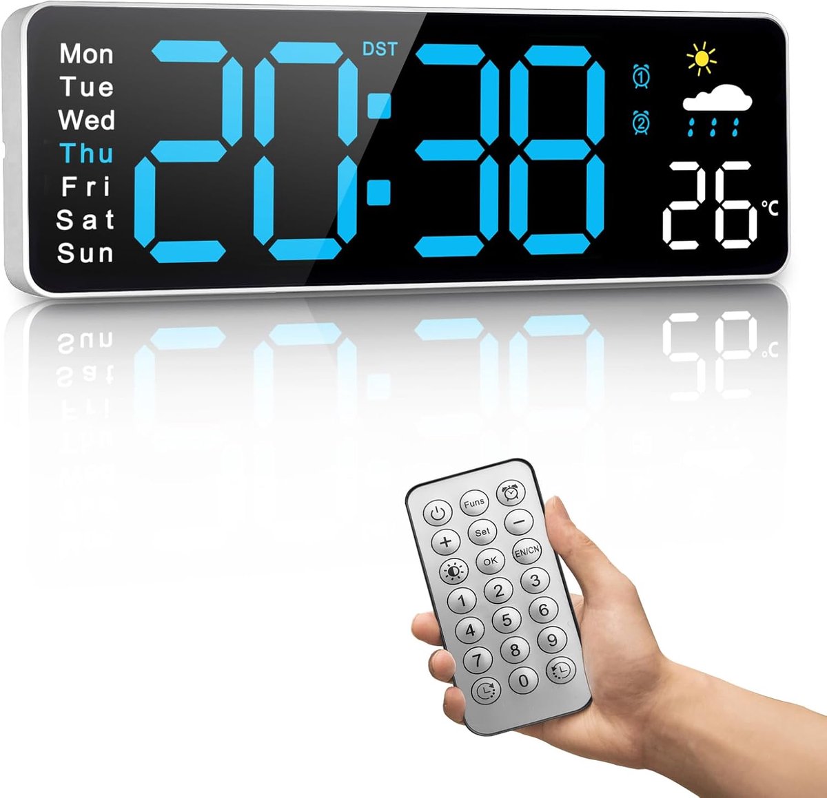 Thijox - Digitale Wandklok 30,5 cm met Afstandsbediening, Automatische Dimming, Temperatuurweergave, Weerbericht, Timer voor Woonkamer, Klaslokaal, Fi