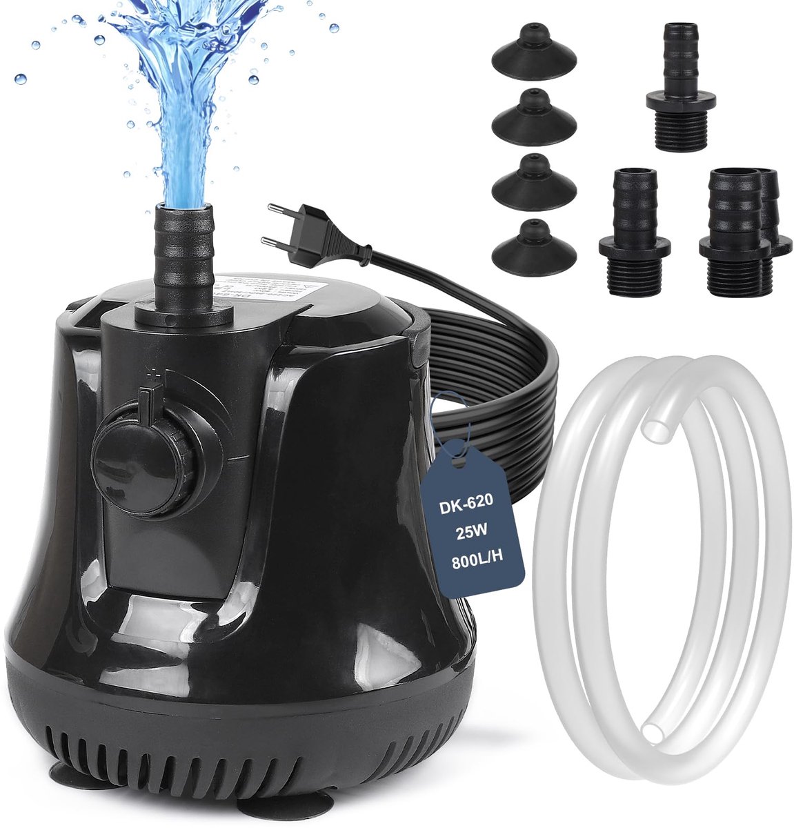 SnelShoppen - Aquariumpomp 25 W, 800 l/u, stille dompelpomp met slang, vijverpomp voor tuin, zwembad, hydrocultuur en kamerfontein