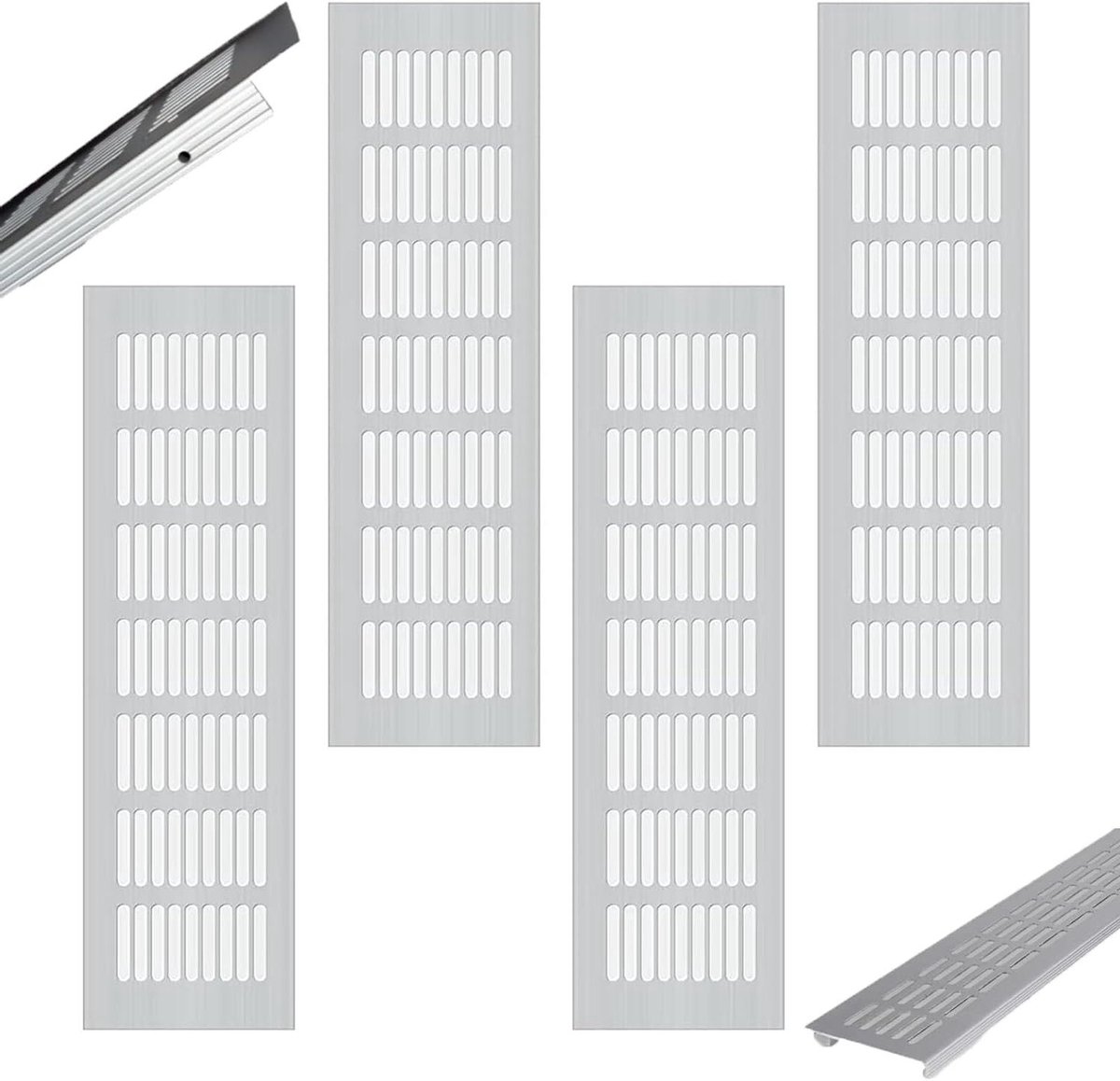 Ventilatierooster Aluminium - Luchtgaten - Kasten Ventileren - Corrosiebestendig - 300 x 80 mm - Zilver