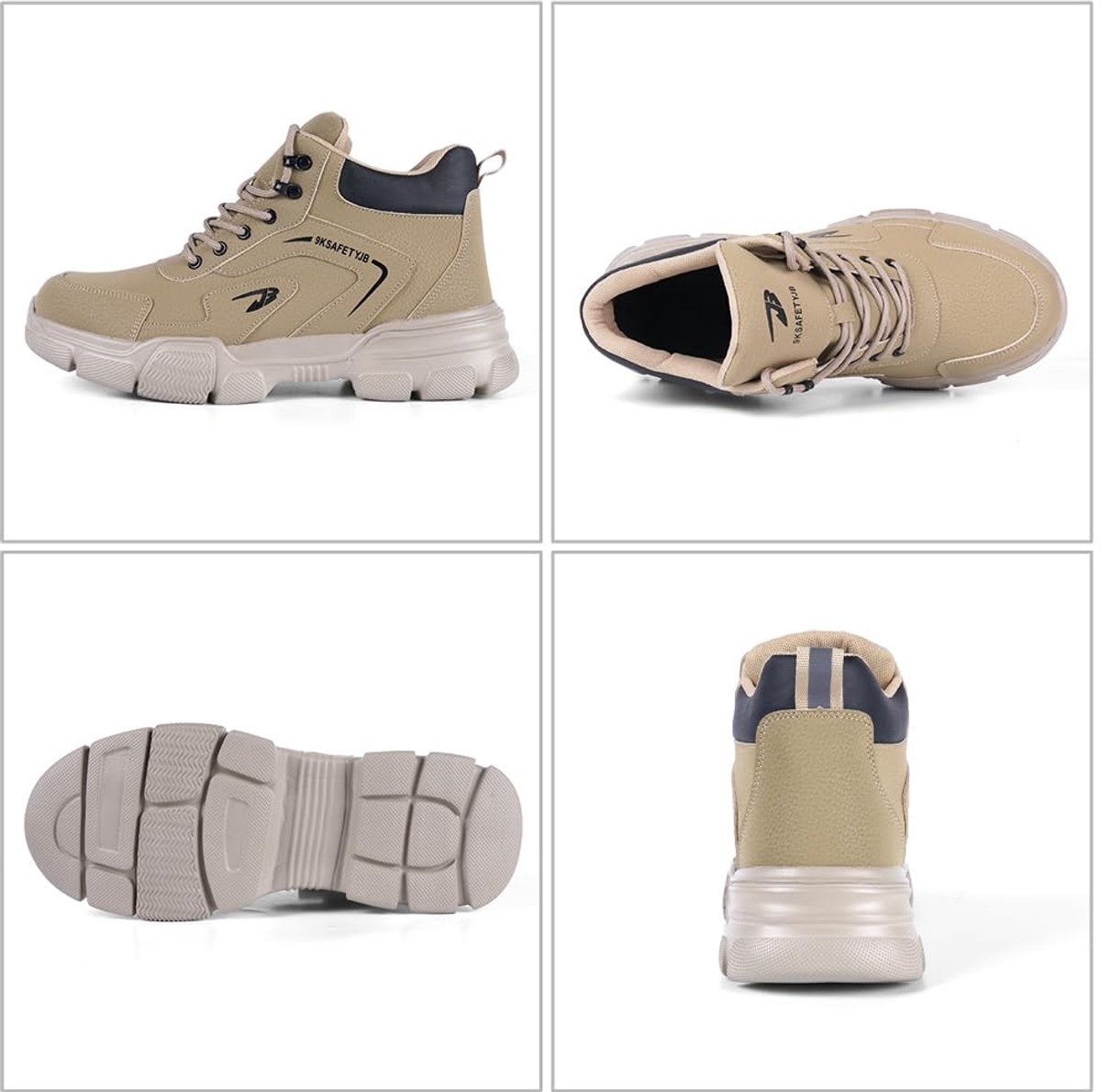 SnelShoppen - Lichtgewicht veiligheidslaarzen heren met stalen neus, comfortabele veiligheidsschoenen, industriële sneakers met luchtkussen, Kaki, maa