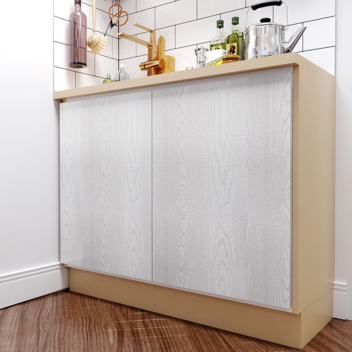 SnelShoppen - Zelfklevende Houtlook Folie Wit Zilver 40 x 500 cm - Duurzame Vinyl Houtdecoratie voor Keuken, Meubels, Werkbladen, Kasten en Raamvenste