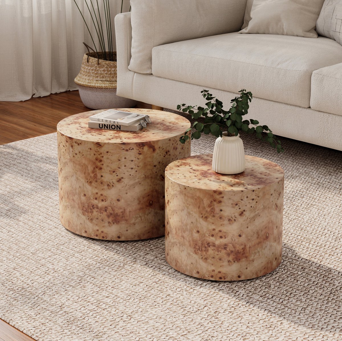 DESMIU Salontafel Set Van 2 - Rond Nestend Ontwerp - Voor Woonkamer, Slaapkamer En Kantoor - MDF - Natureel Hout - 48 Cm Natuurlijk hout