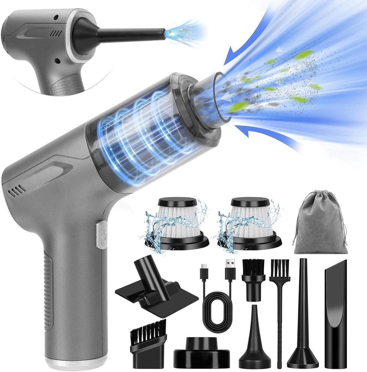Draadloze Handstofzuiger - Accu Stofzuiger - Auto en Huis - 4-in-1 Functie - 20.000 Pa - Zwart