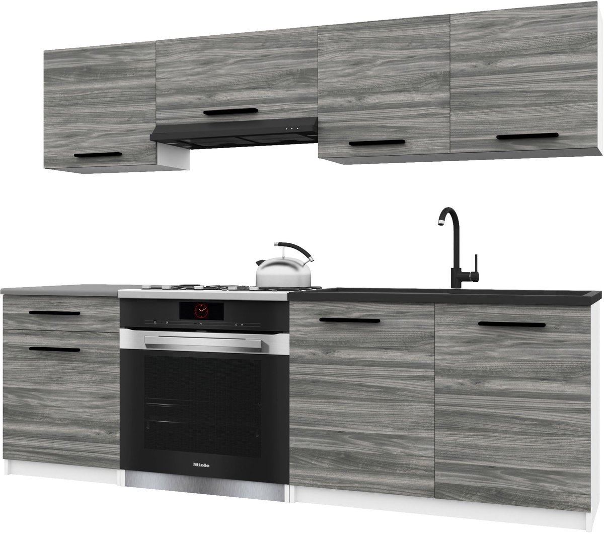 BELINI Keukenblok ITALIA 1 - Keukenmeubel Set 180 cm Grijs Glamour met Werkbladen - Boven- en Onderkasten