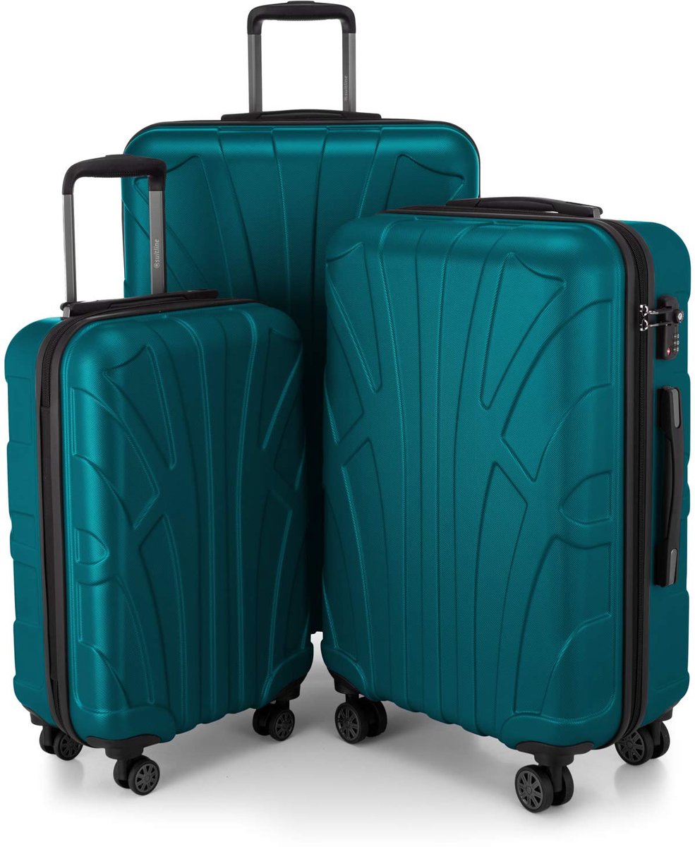 SnelShoppen - 3 delige Kofferset Hardschalige Koffers 55 cm, 66 cm, 76 cm - Uitbreidbaar met TSA Slot - Lichtgewicht en Ruimtebesparend - Aqua Groente