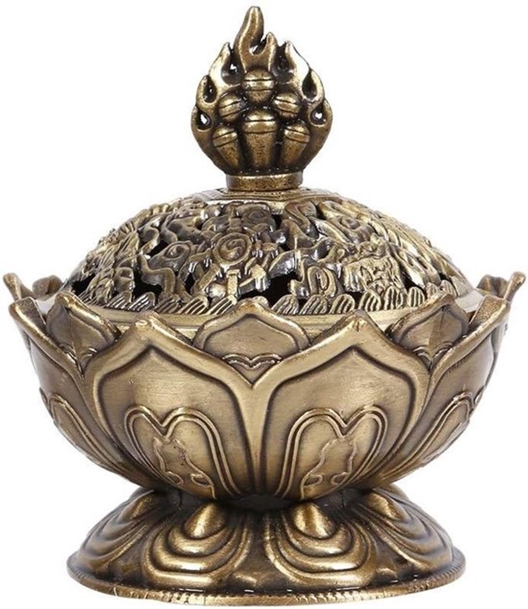 Vintage Backflow Rookhouder voor Wierook - Antieke Conus en Stokhouder voor Thuisdecoratie in Brons, Aromatherapie en Meditatie