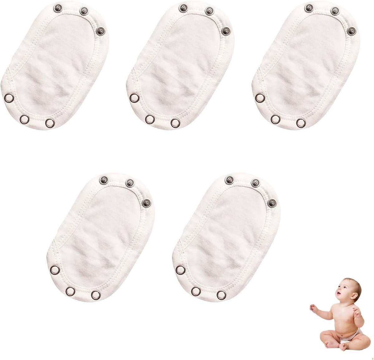 Bodyverlenging voor baby's - 5 stuks katoenen extender, 13 cm lengte, 9 cm breedte, verstelbare romper, dubbellaagse stof, drukknop, ideaal voor groeiende baby's