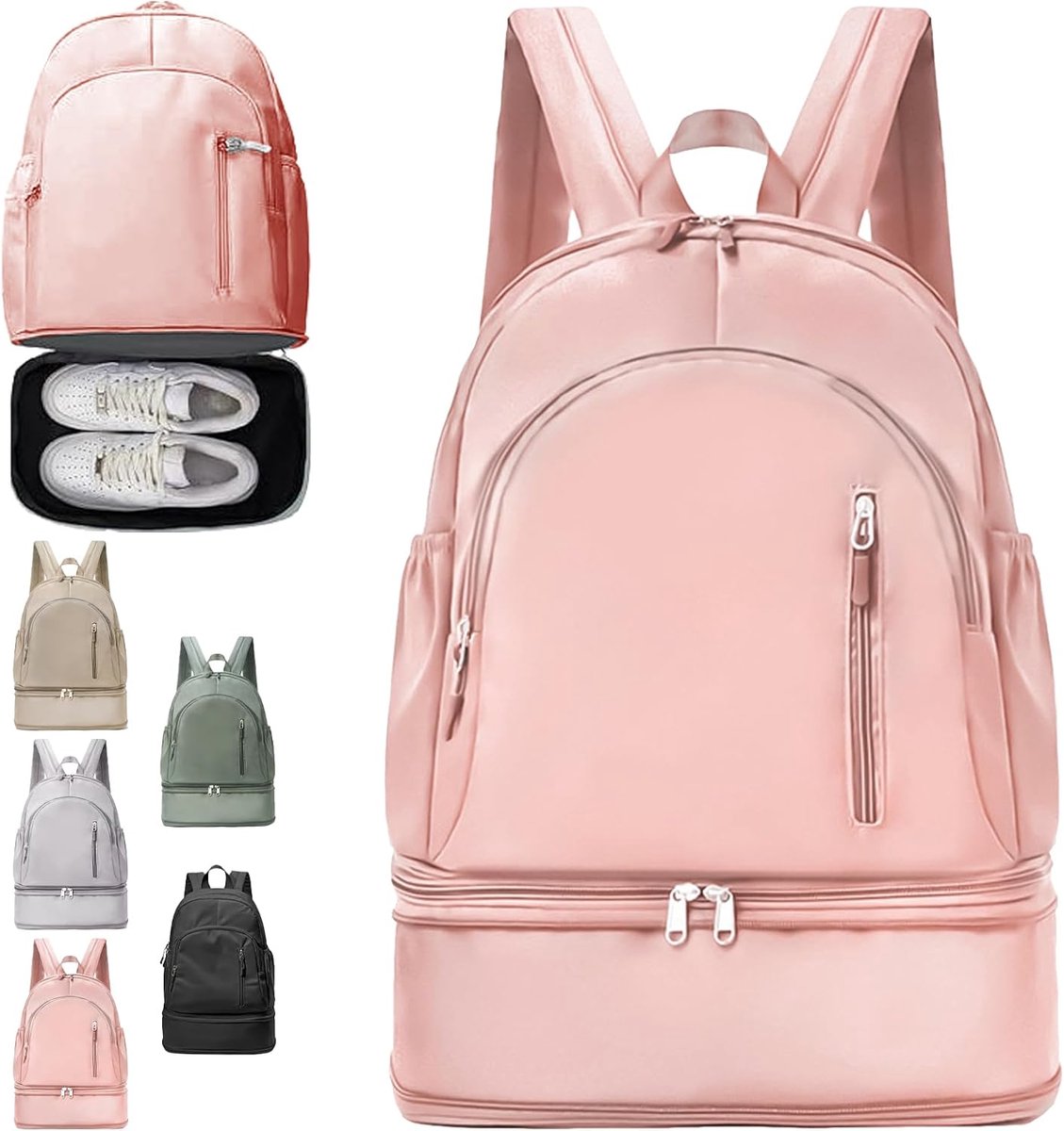 SnelShoppen - Sportrugzak voor Dames en Heren met Schoenenvak, Natte Tas, Ideaal voor Zwemmen, Yoga, Sport, Roze, Klein, Ontwerper Rugzak