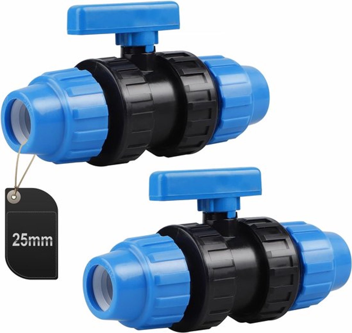 Set van 2 kogelkranen voor polyethylene slang - Plastic - Voor polyethylene pijp - 25mm - Blauw - Tuinaccessoires - Waterbeheer