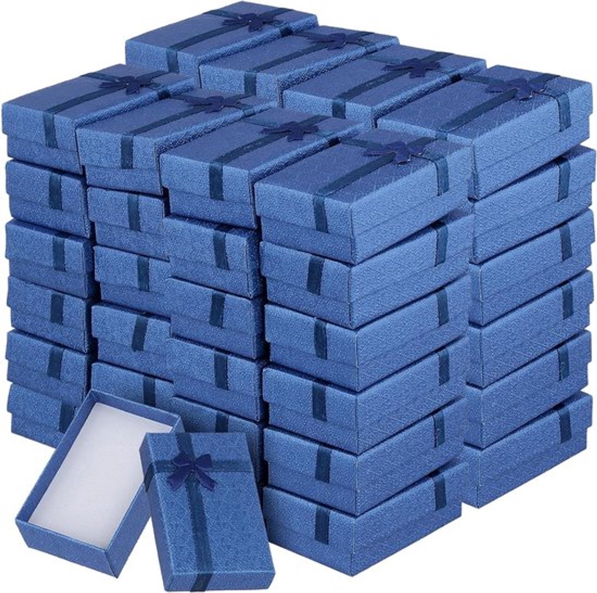 Geschenkdoos met deksel, 48 stuks, 8 x 5 x 3 cm, donkerblauw, sieradendoos, cadeauverpakking, verjaardag, feestelijke verpakking, vlinderknopen