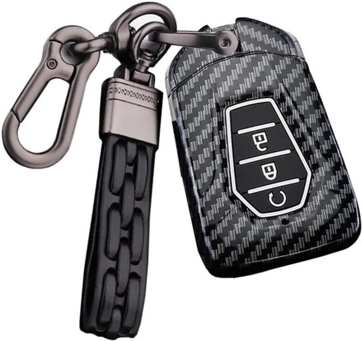 MU-X X Series DMAX D-Max X-Terrain 2020-2022 Sleutelcase in ABS met Sleutelhanger en Carbon Fiber Bescherming