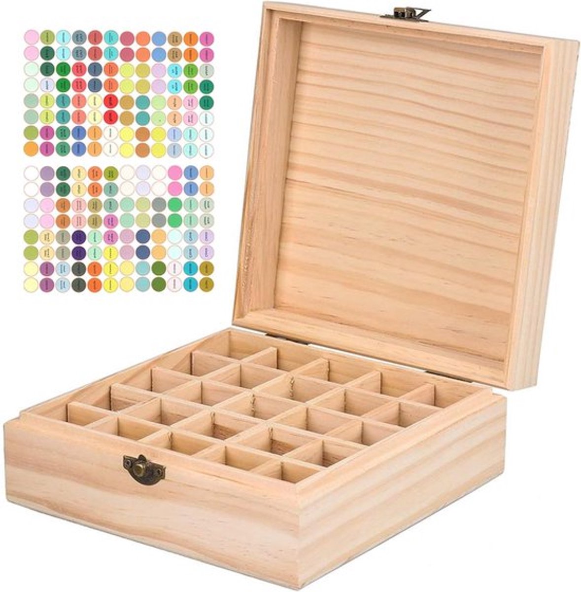 Houten Opbergdoos voor Essentiële Olie met 25 Vakken voor 5, 10 en 15ml Flesjes - Aromatherapie Opbergoplossing en Organisator voor Flessen