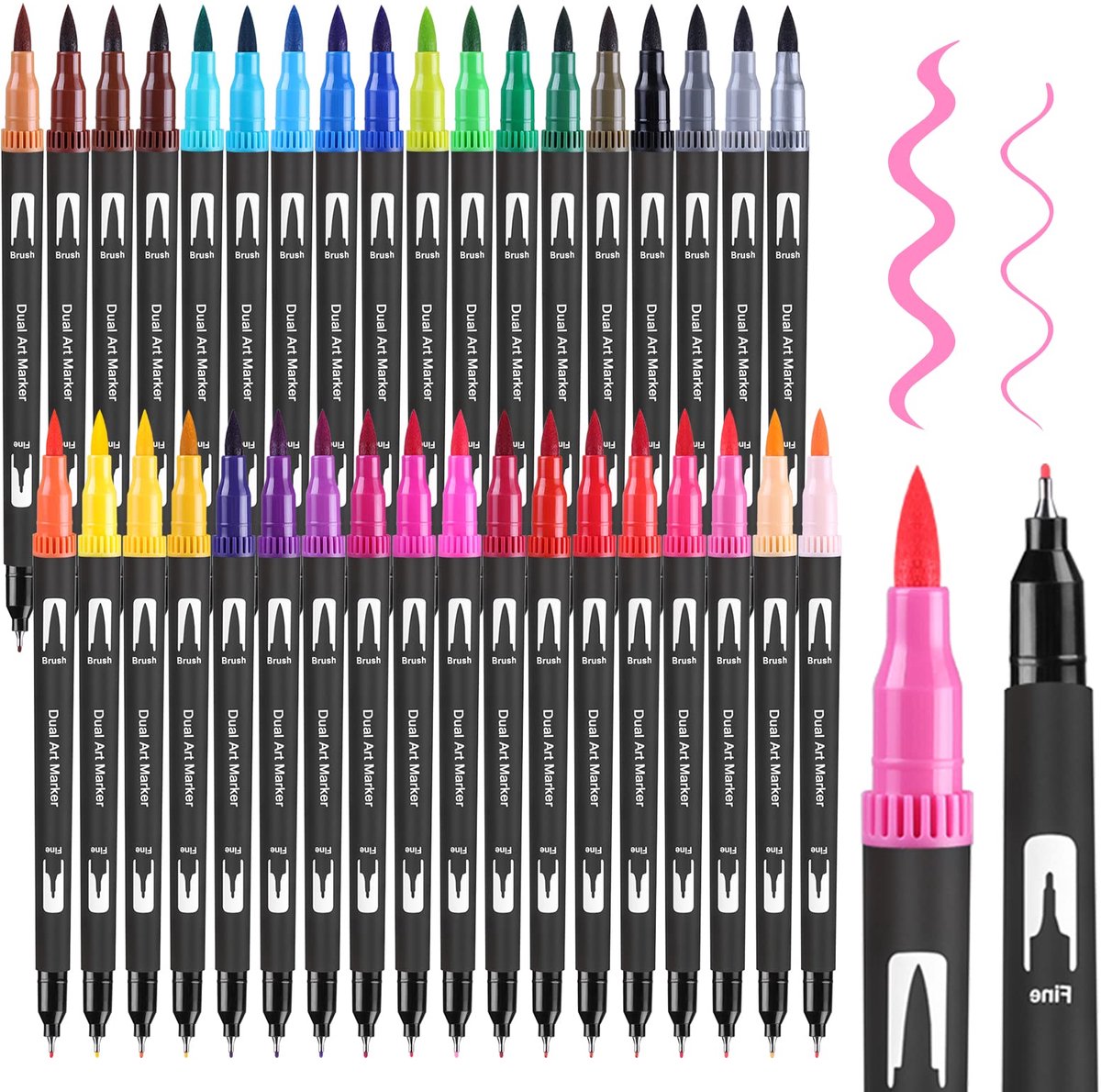 SnelShoppen - Set viltstiften 36 kleuren, Dual Brush Pen set, penseelstiften, markers, fineliner (0,4 mm), viltstiften (1-2 mm) voor bullet journal, m