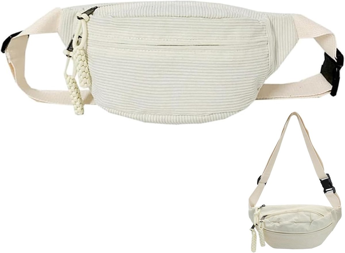 SnelShoppen - Corduroy Schoudertas Dames, Instelbare Schouderriem, Modieuze Heuptas Groen voor Vrije Tijd, Sport, Crossbody Tas voor Dames en Heren