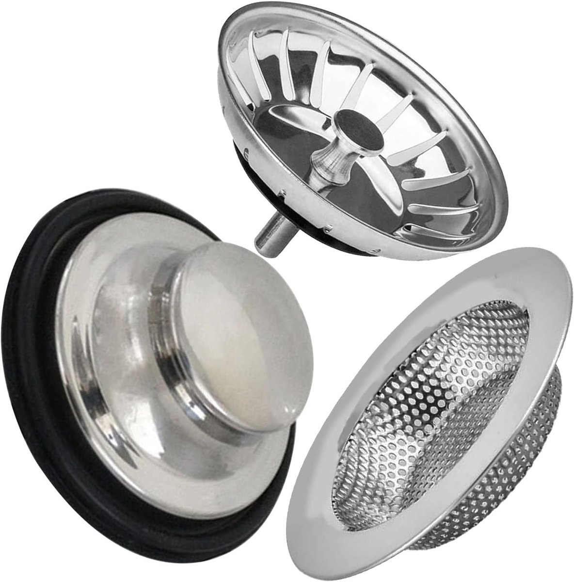 Set van 3 RVS Afvoerfilters voor Keuken, 11 cm Diameter, Antiklonterend met Brede Rand, Universeel Gebruik
