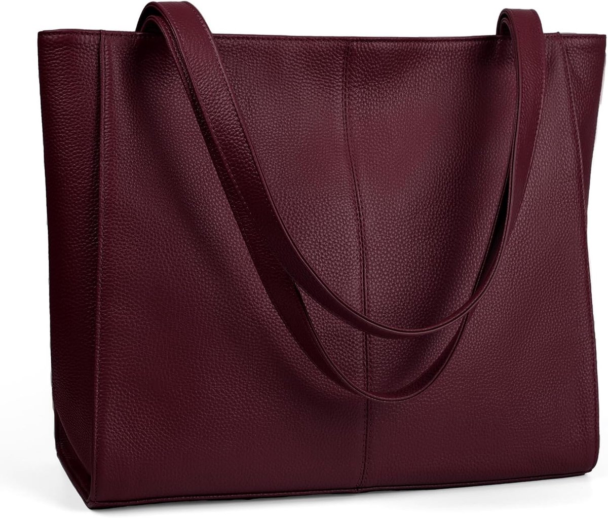 SnelShoppen - Echt Lederen Handtas Dames Grote Shopper Tas met 14 Inch Laptopvak, Modieuze Lederen Tote Bag voor School, Werk en Vrije Tijd, Hengselta
