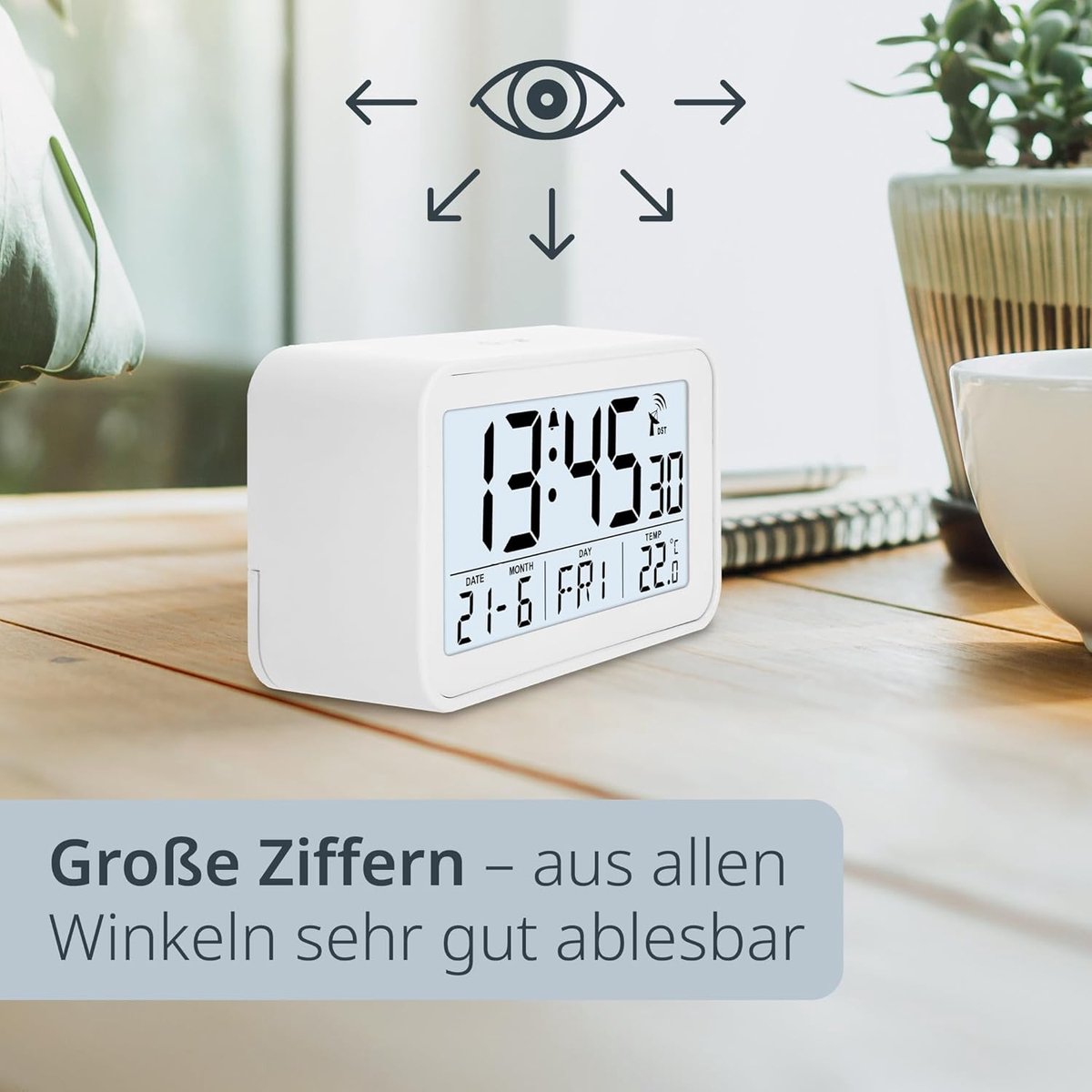 Digitale Wekker - Radio Klok - Reizen - Temperatuur Weergave - 10 x 6 cm - Mat Wit