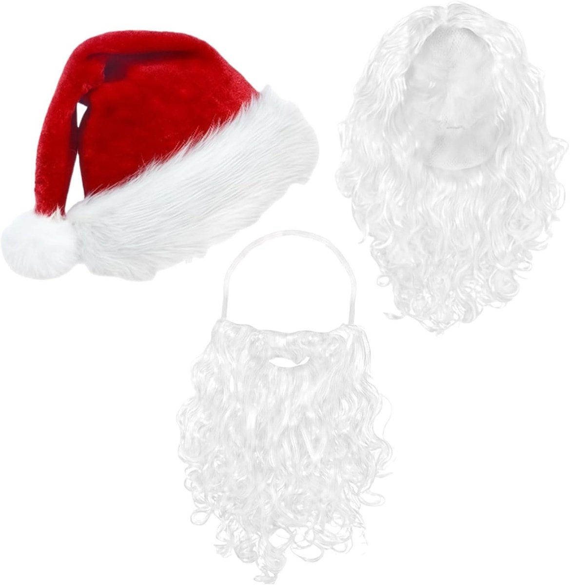 Set van 3 Kerstman Kostuumaccessoires met Santa Hoed, Santa Peruc en Santa Baard voor Feestdagen, Carnaval en Verkleedpartijen voor Volwassenen en Kinderen