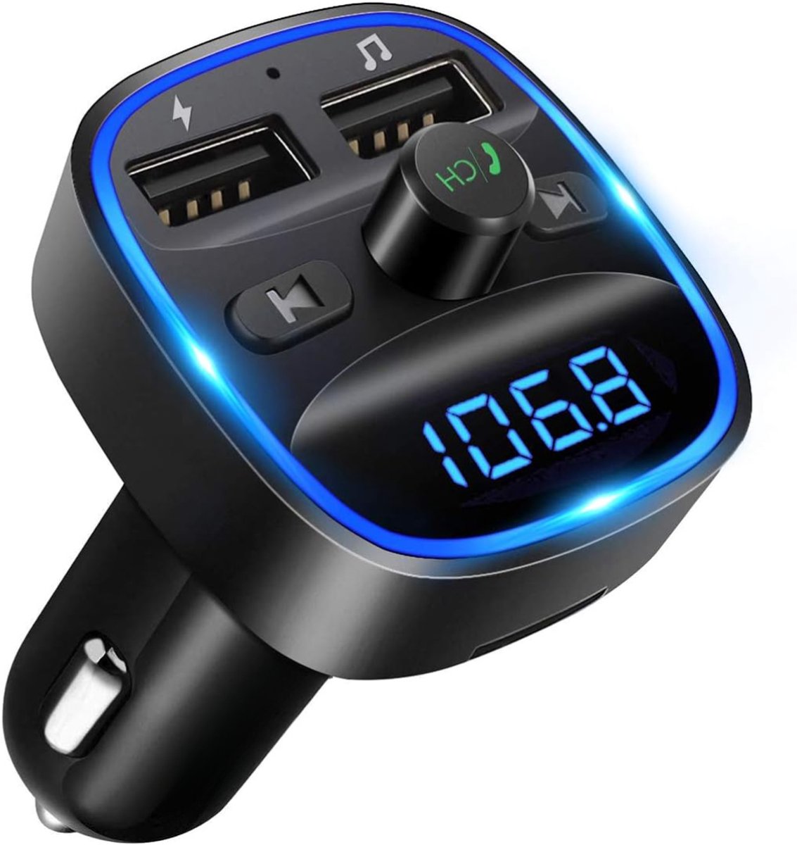 Ploutos® Bluetooth Receiver - 5,0 FM Zender - Bluetooth FM Zender Voor In De Auto - Zwart - 5cm x 5cm x 8cm