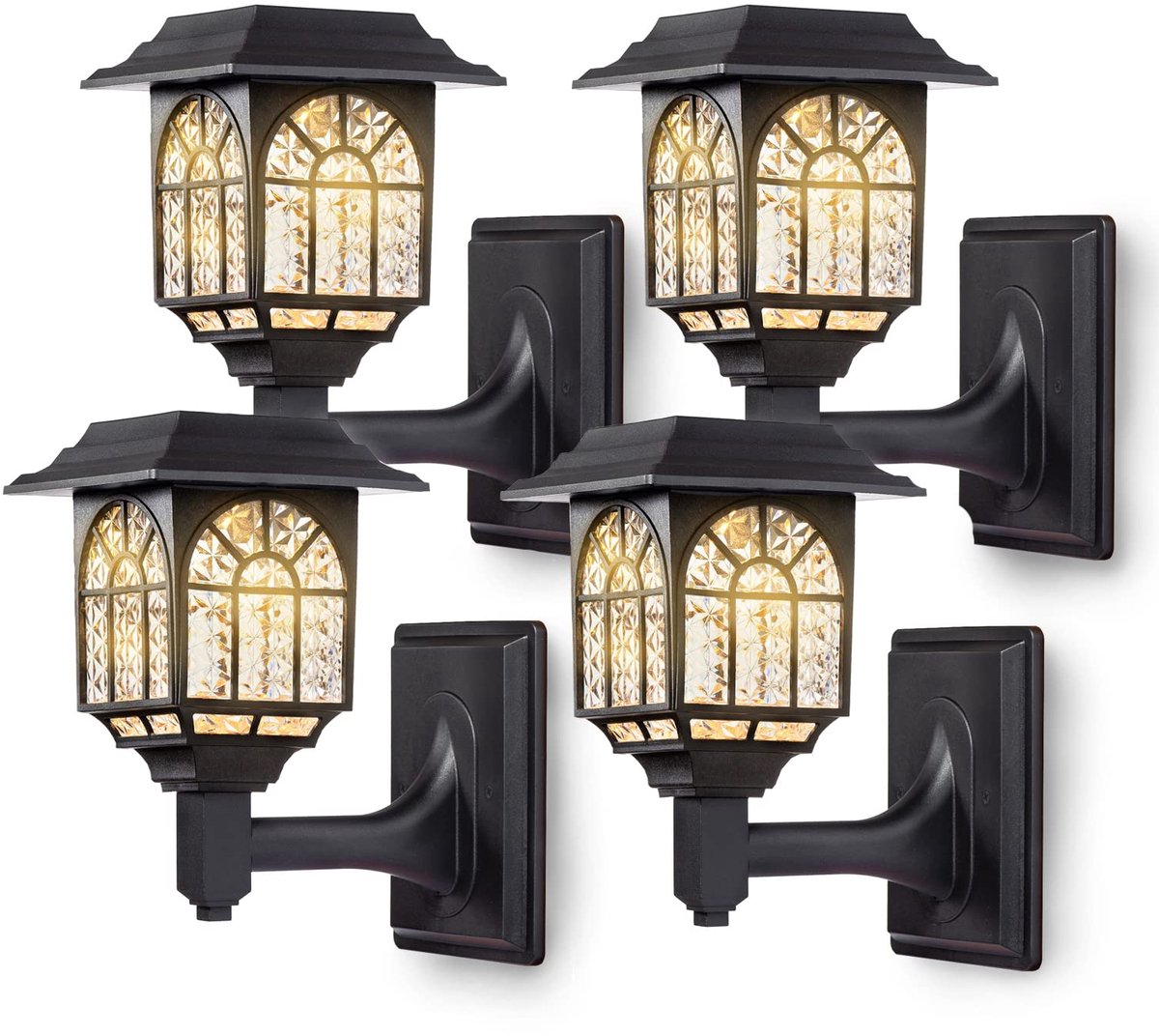 SnelShoppen - LeiDrail Solar Hekverlichting Zonneverlichting Outdoor LED Wandlampen Waterdicht Tuinverlichting Warm Wit 4 Pack voor Patio en Yard