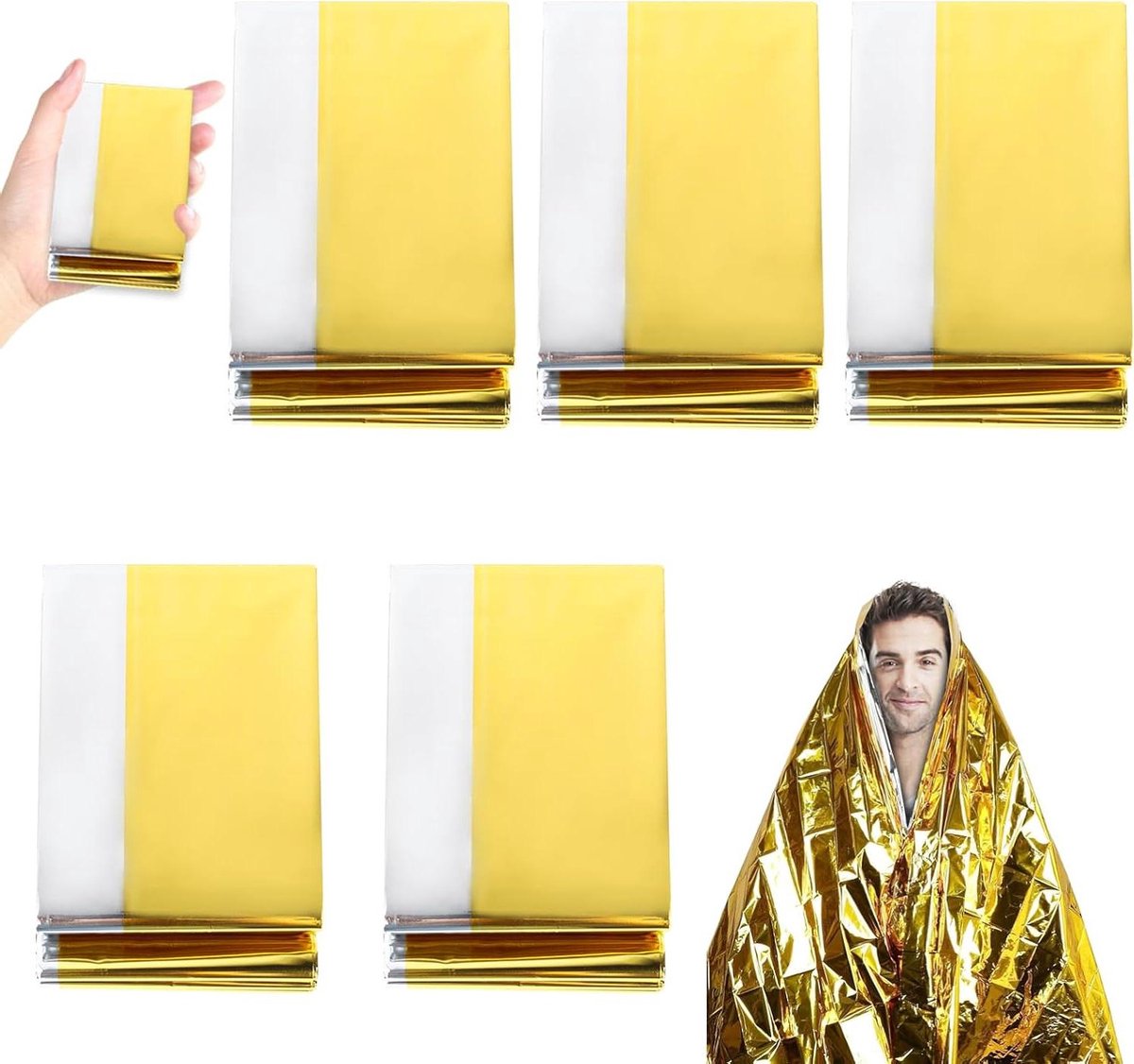 Reddingsdeken Set - Nooddeken Folie - Outdoor Activiteiten - Extra Sterke Kwaliteit - 210 x 160 cm - Goud Zilver