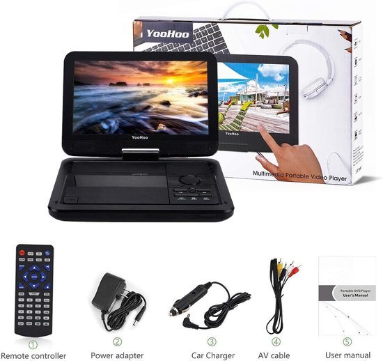 Draagbare DVD speler - Auto speler - Film kijken - Draaibaar HD scherm - 125 inch - Zwart — afbeelding 4