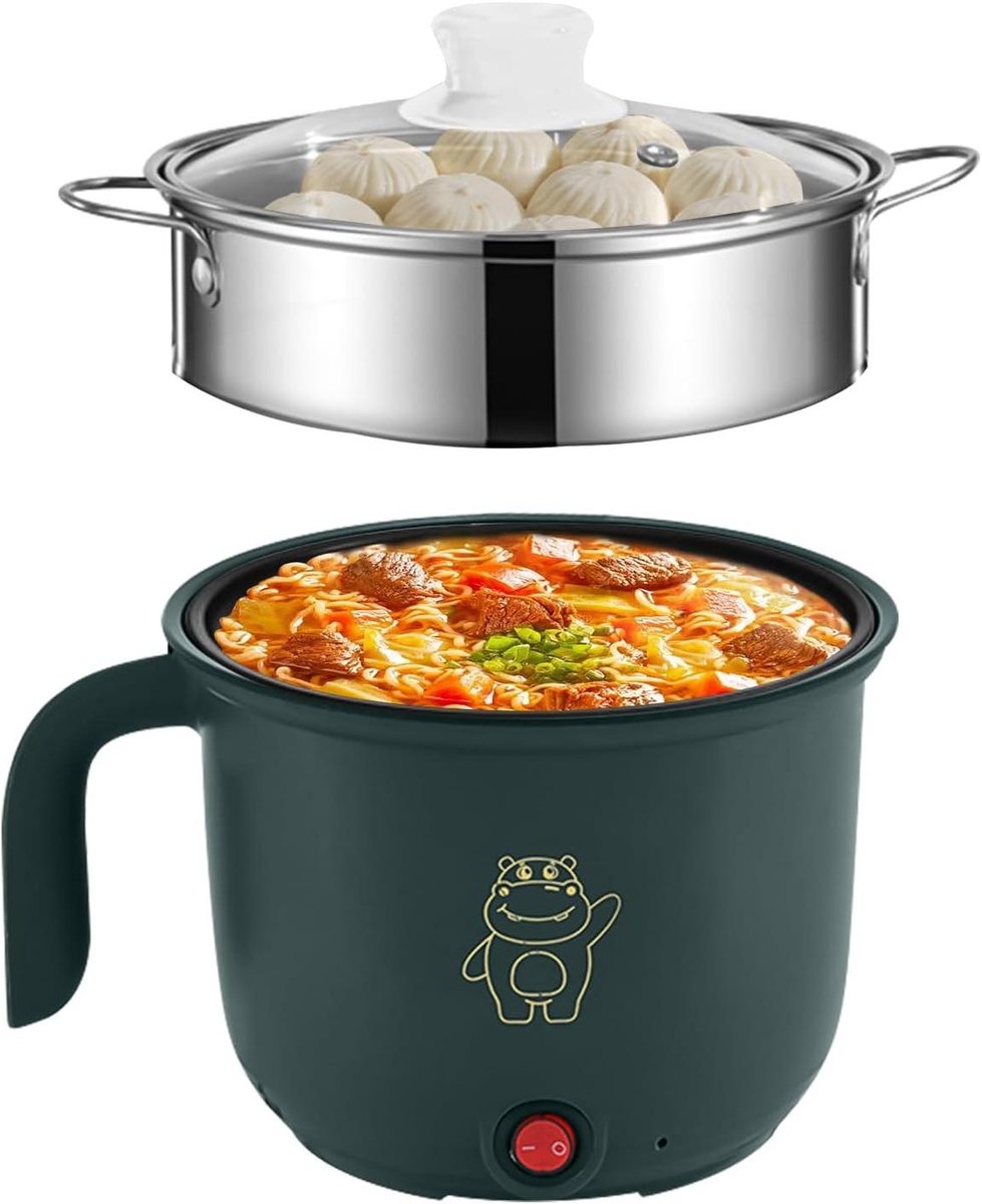 Elektrische Hot Pot - Mini Kookpan - Snelle Maaltijden - Met Stoompan - 18 Liter - Groen