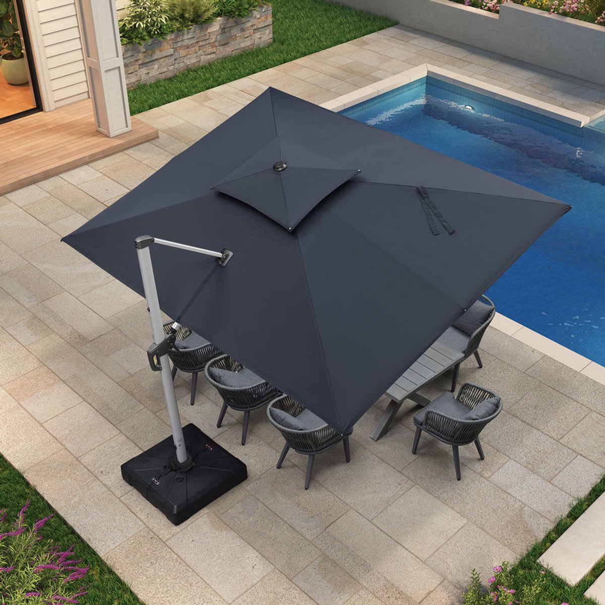 Purple Leaf Cantilever Parasol with double top 365x270 cm - grey