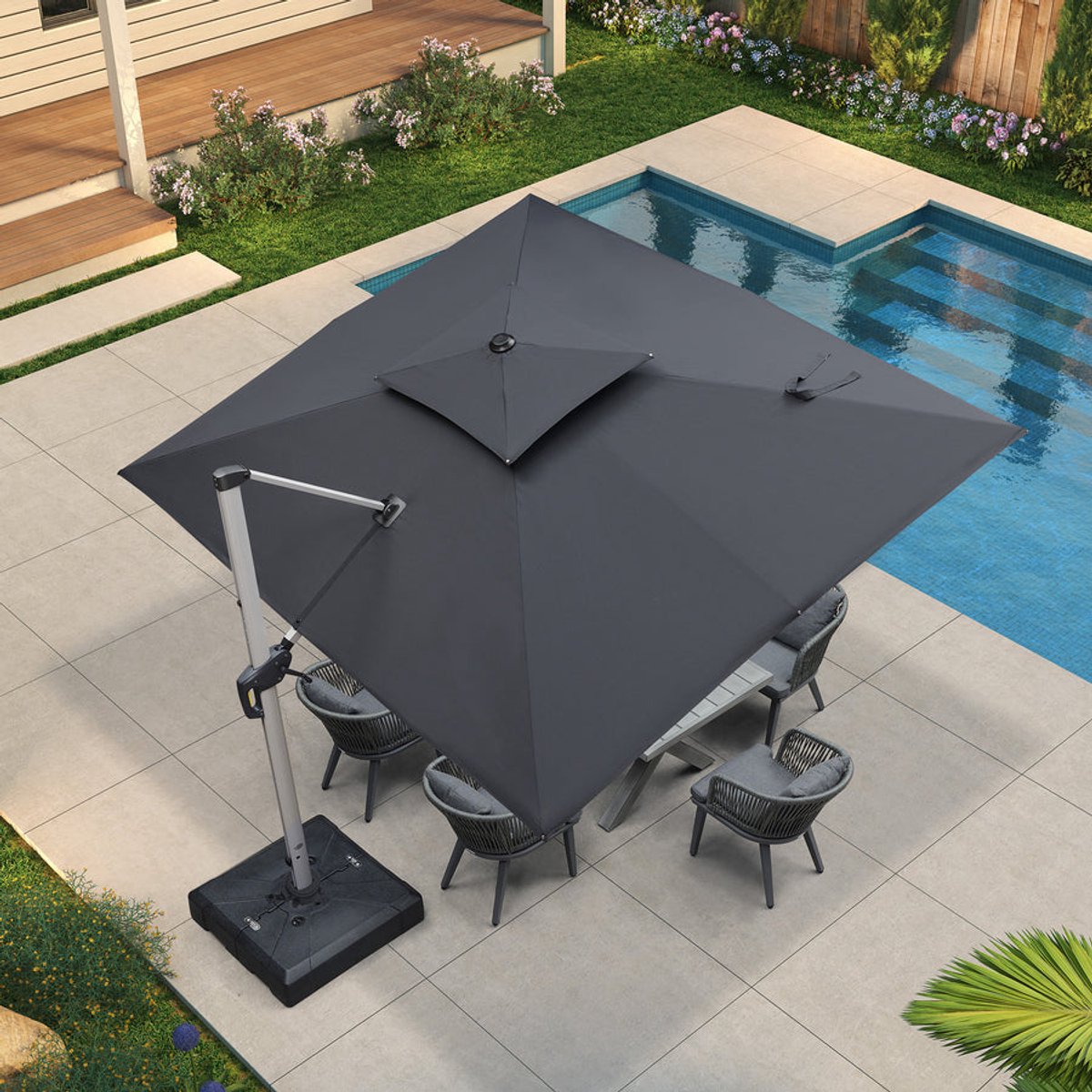 Purple Leaf Cantilever Parasol with double top 330x270 cm - grey