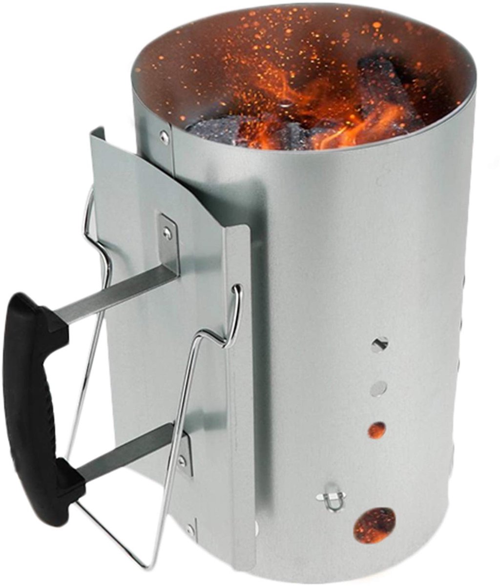 SnelShoppen - BBQ Schoorsteenstarter Aluminium Houtskoolaansteker met Veiligheidshandvat, Kegelvormige Kolenhouder en Ventilatiegaten - Ideaal voor Ca
