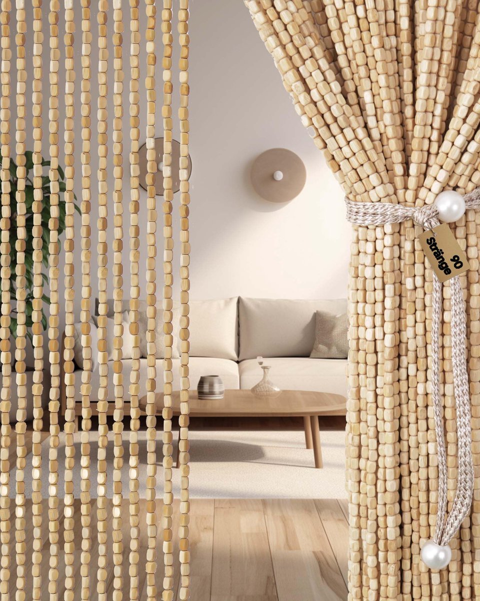 SnelShoppen - Houten Kralengordijn 90x200 cm, Handgemaakt Deurgordijn, Insectenbescherming, Vliegenbescherming, Ruimteverdeler voor Kamer, Balkon, Deu