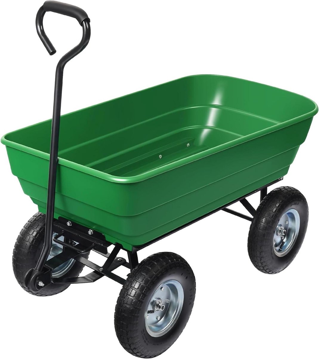 Tuinwagen met kiepfunctie - Transportwagen tuin - Laden en lossen - Kunststof transportvlak - 125 liter - Groen