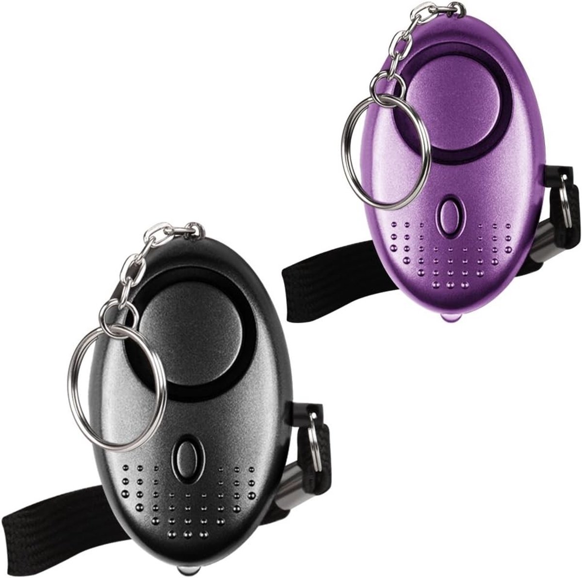 Persoonlijk Alarm voor Noodsituaties, 2 Stuks, 140dB Geluidsalarm met LED Zaklamp voor Kinderen, Vrouwen en Senioren, Zelfverdediging en Veiligheid (Zwart + Paars)