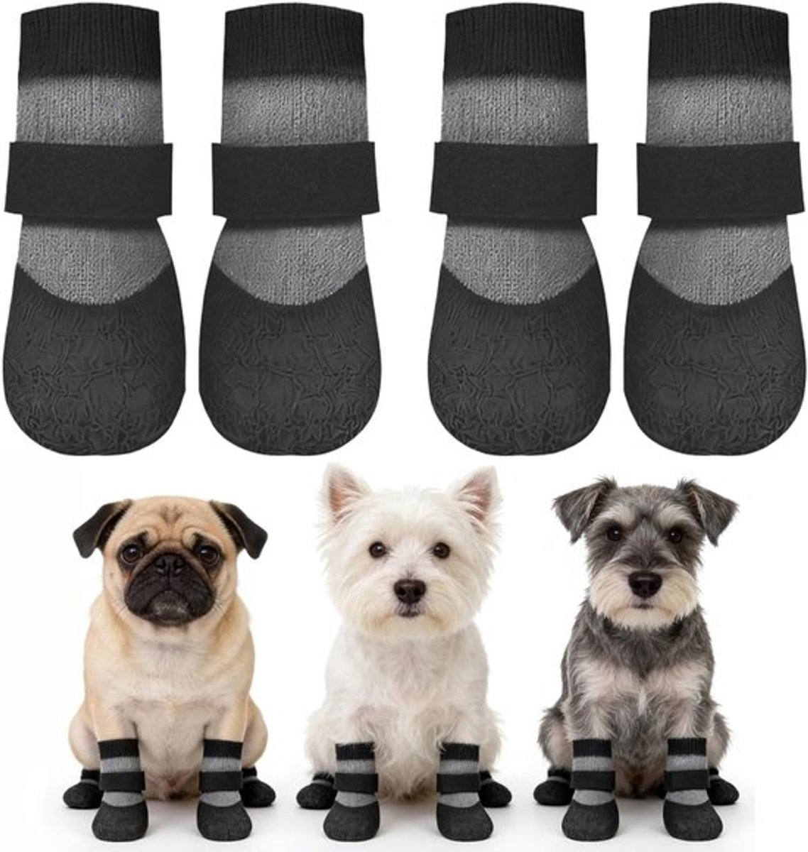 Waterdichte Hondenschoenen voor Pootbescherming, Antislip en Robuuste Set van 4 voor Honden van 5,5–8 kg, Maat L, Breedte 5,5 cm