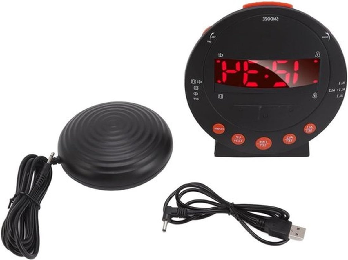 Super Shaker Alarmklok met 113 Decibel, Flitsend Rood Licht en Extra Luide Waarschuwing voor Studenten, Volwassenen en Ouderen