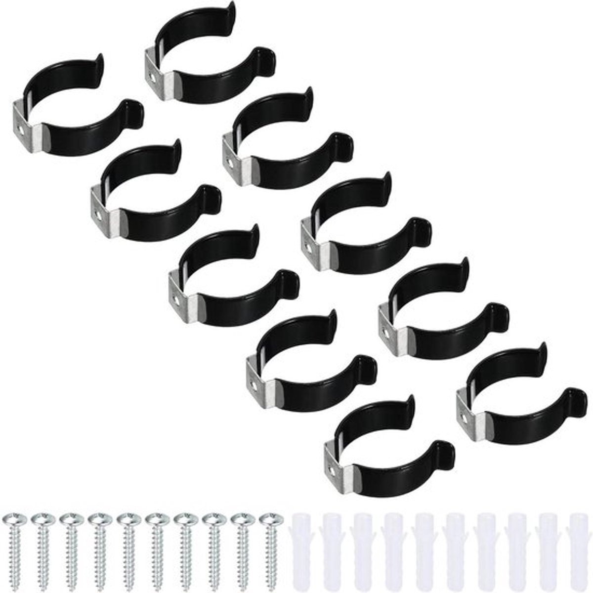 U Clips Houder Beugel voor LED Gloeilamp Montage - Rvs TL Buis Houder - Pijpklemmen Lente Houder - Zwart - 10 Stuks