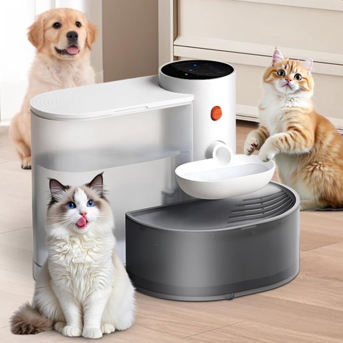 Stille Kattenfontein met Automatische Waterdispenser, Slimme Wateroplossing zonder Filter, Altijd Vers Water voor Huisdieren