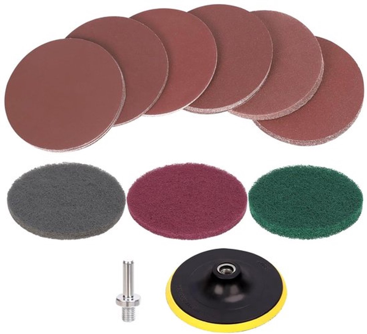 Ondersteuningspads met 60 schuurdiscs en 3 schuur-sponzen voor metaal en hout, 12.7 cm, assortiment 80-400 grit