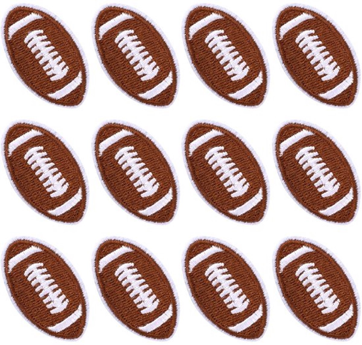 Voetbalpatches 12 Stuks - Strijkpatches voor Kleding - Geborduurde Sportpatches - Bruin - Duurzaam Materiaal - 4x2,3 cm