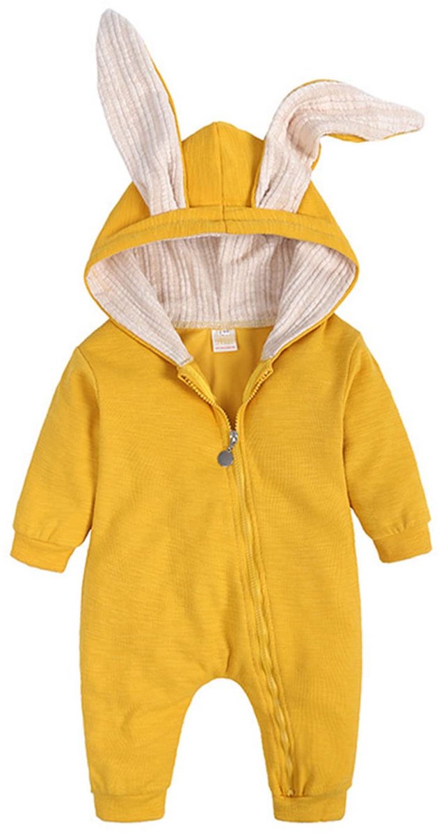 SnelShoppen - Verve Jelly Babypakje voor Kinderen, Katoenen Onesie met Konijnenoren, Lange Mouwen, Ritssluiting, Romper en Pyjama voor Baby's van 0-18
