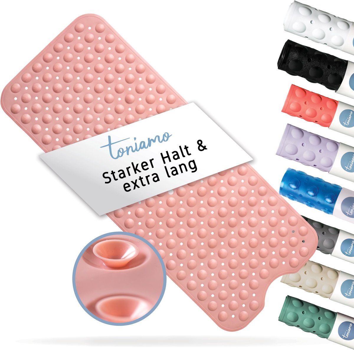 SnelShoppen - Badmat Antislip 100 x 40 cm - Extra Lange Antislipmat voor Badkuip - BPA Vrij, Antibacterieel en Machinebestendig - Roze Badmat voor Vei
