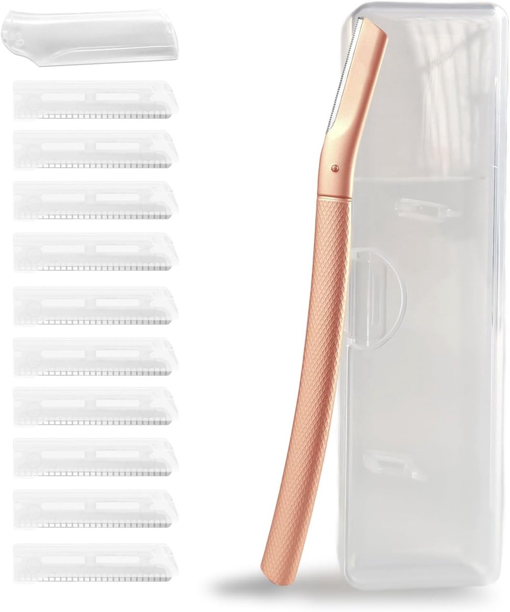 SnelShoppen - Eyebrow Razor Set met 10 RVS Blades en Draagbare Case - Roze Goud Anti-Roest Gezichtschaaf voor Preciese Haarverwijdering - Ideaal voor