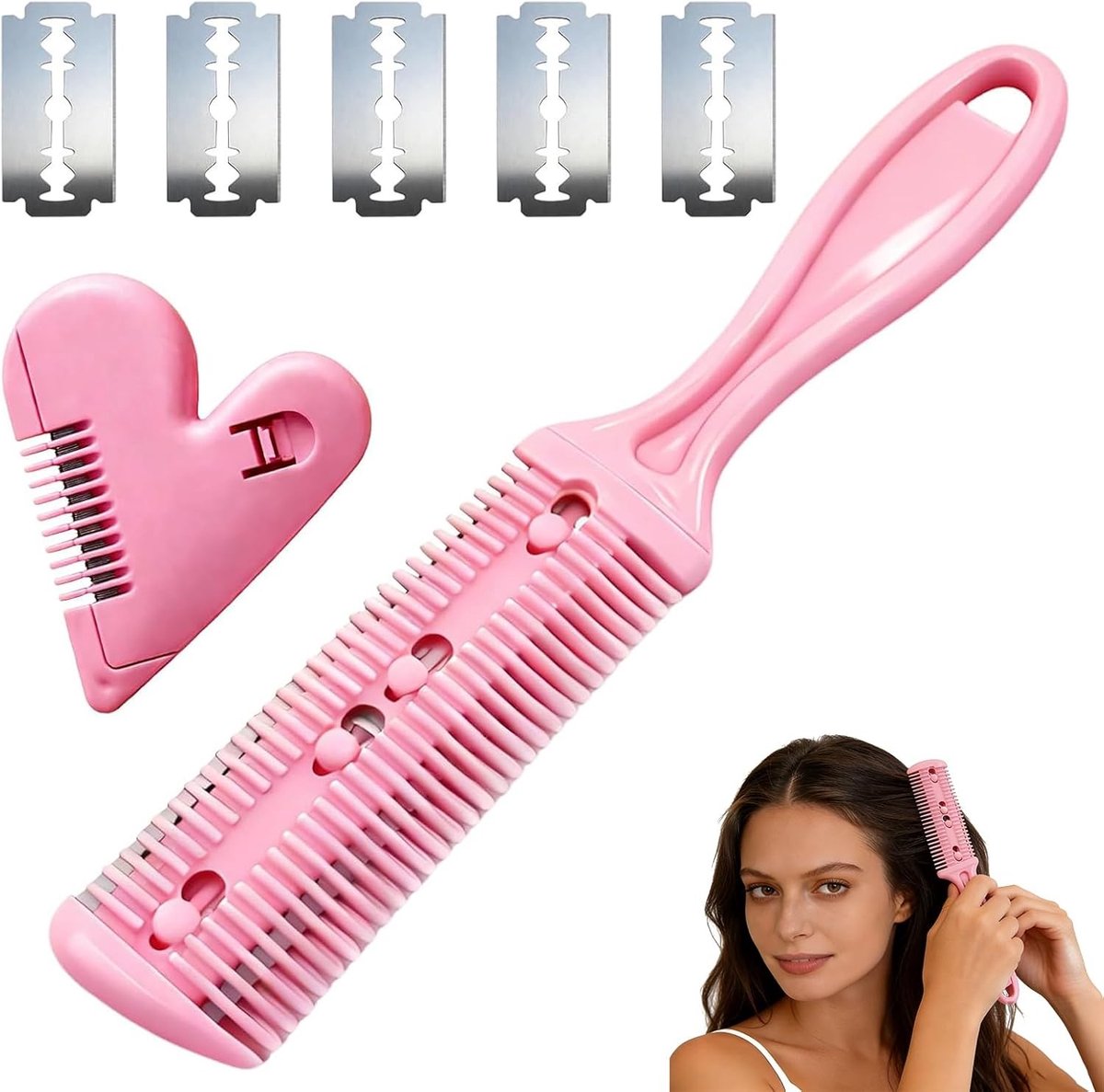 Professionele dubbelzijdige haartrimmer met 5 reservemesjes, ideaal voor nauwkeurig uitdunnen en stylen van haar, perfect voor thuiskappers en kappers